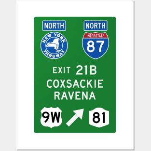 New York Thruway Northbound Exit 21B: Coxsackie Ravena US Rte 9W Posters and Art